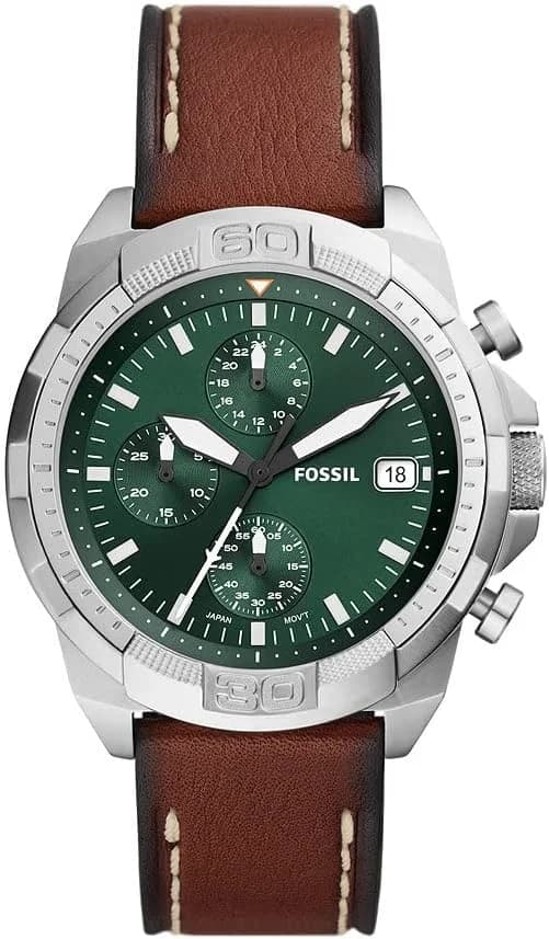 Montre Homme Fossil Bronson FS5898 Chronographe Cadran Vert Cuir Marron