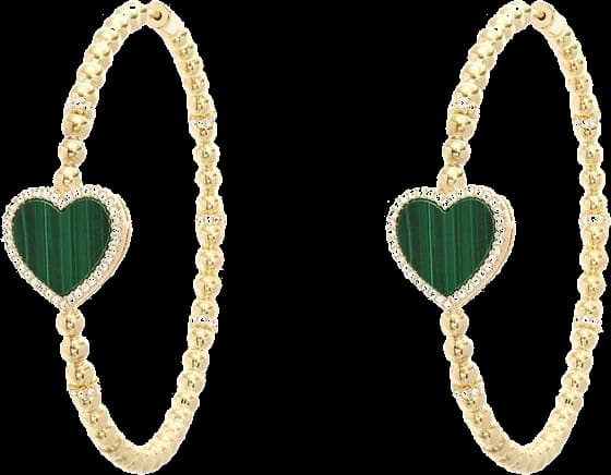 Garde-temps APM Monaco YE14701XMAL pour femme, créoles coeur malachite, placage or jaune