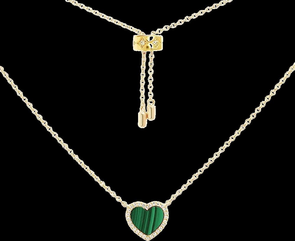 Garde-temps APM Monaco YC6931XMAL pour femme, collier coeur malachite mini, placage or jaune