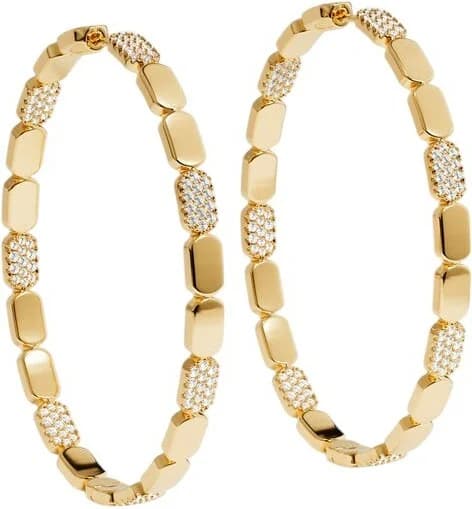 Garde-temps APM Monaco YE15533OX pour femme, créoles dorées or jaune micropavées de cristaux