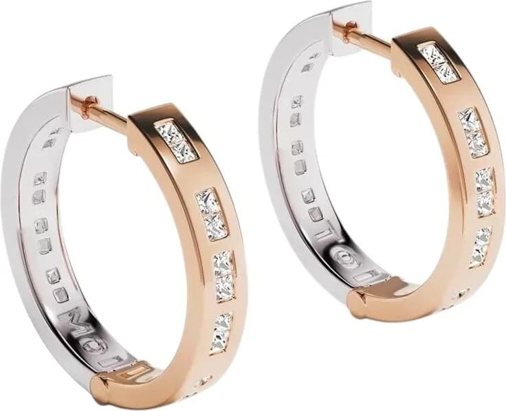 Garde-temps APM Monaco AE14815OXP pour femme, créoles plaquées or rose motif code morse