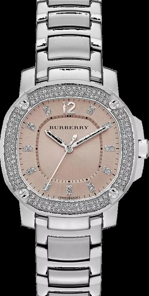 Garde-temps Burberry BBY1803 pour femme, cadran rose avec bracelet acier et cristaux swarovski