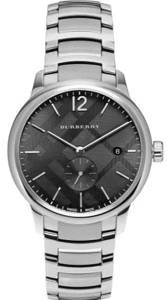 Garde-temps Burberry BU10005 pour homme, cadran noir boîtier acier et bracelet cuir