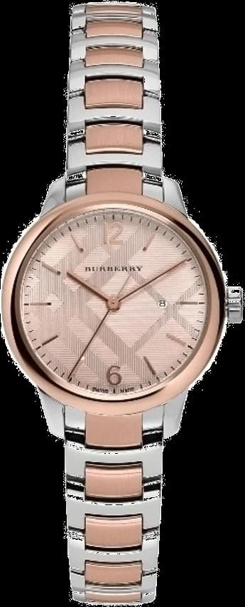 Garde-temps Burberry BU10117 pour femme, cadran or rose sur bracelet acier bi-ton