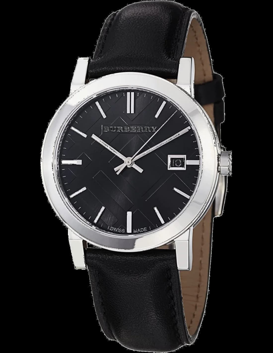 Garde-temps Burberry BU9009 pour homme, au cadran noir et bracelet cuir noir