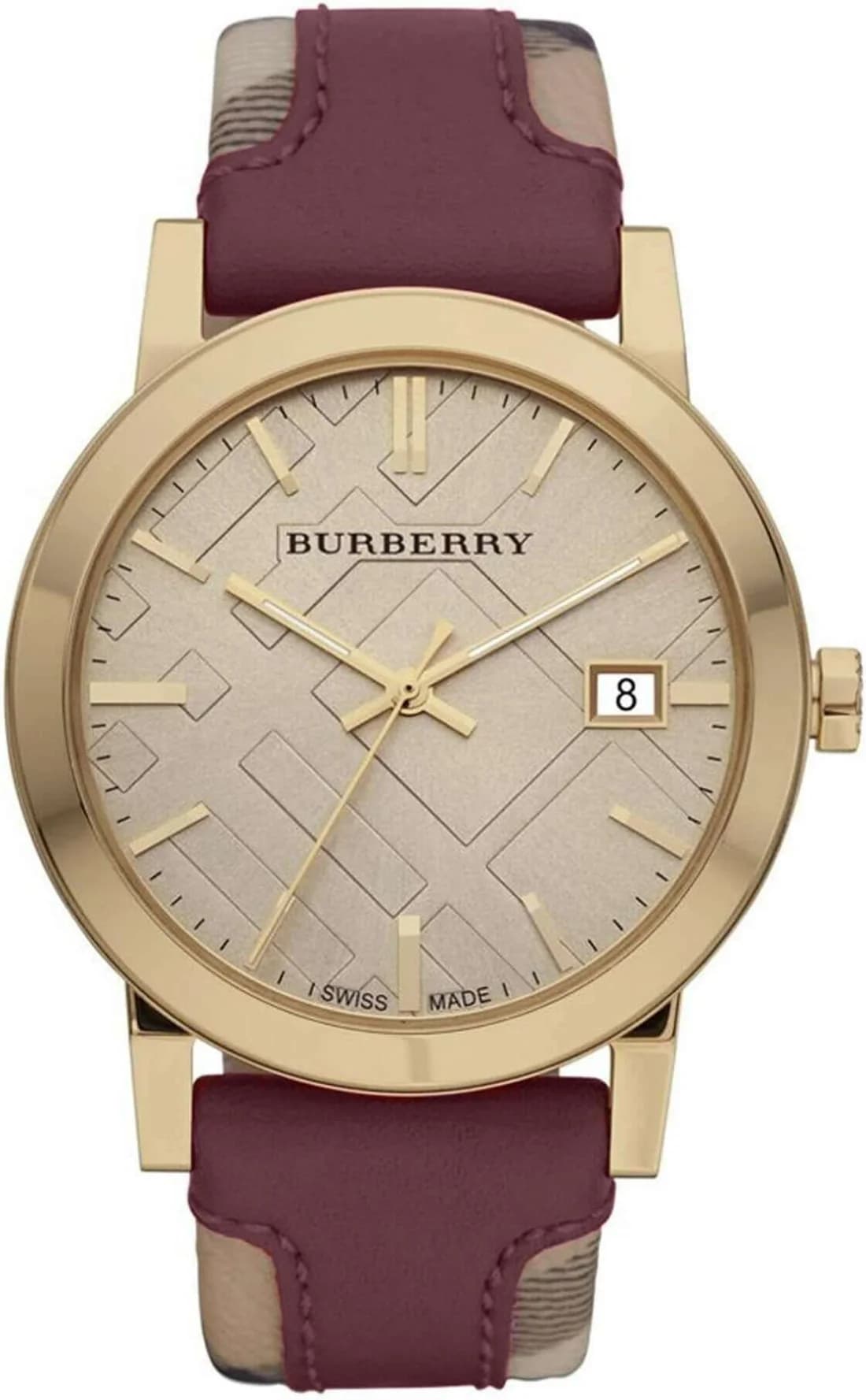 Garde-temps Burberry BU9017 pour femme, cadran avec bracelet cuir bordeaux