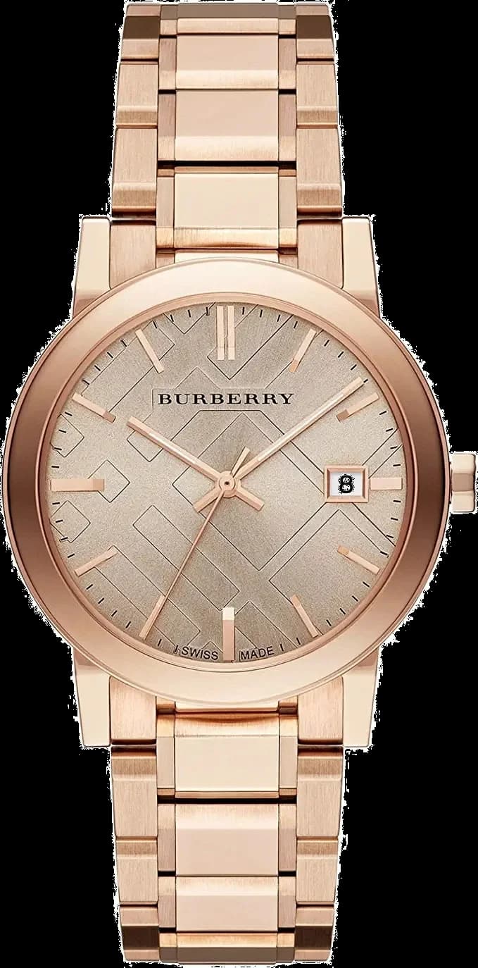 Garde-temps Burberry BU9034 pour femme, cadran or rose et boîtier acier argenté