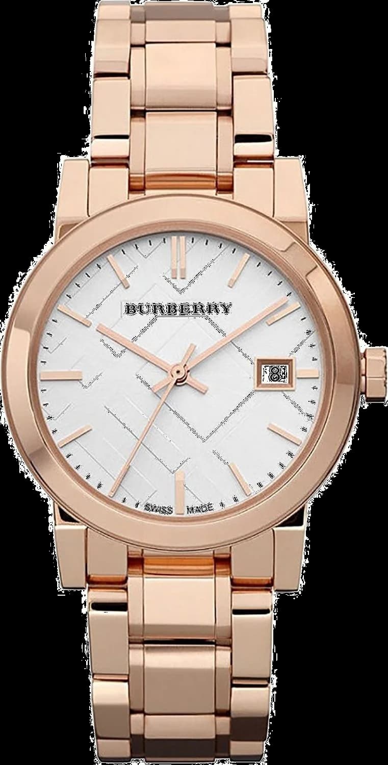 Garde-temps Burberry BU9104 pour femme, cadran blanc, bracelet acier or rose