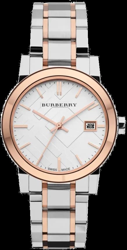 Garde-temps Burberry BU9105 pour femme, cadran argent avec bracelet acier bicolore