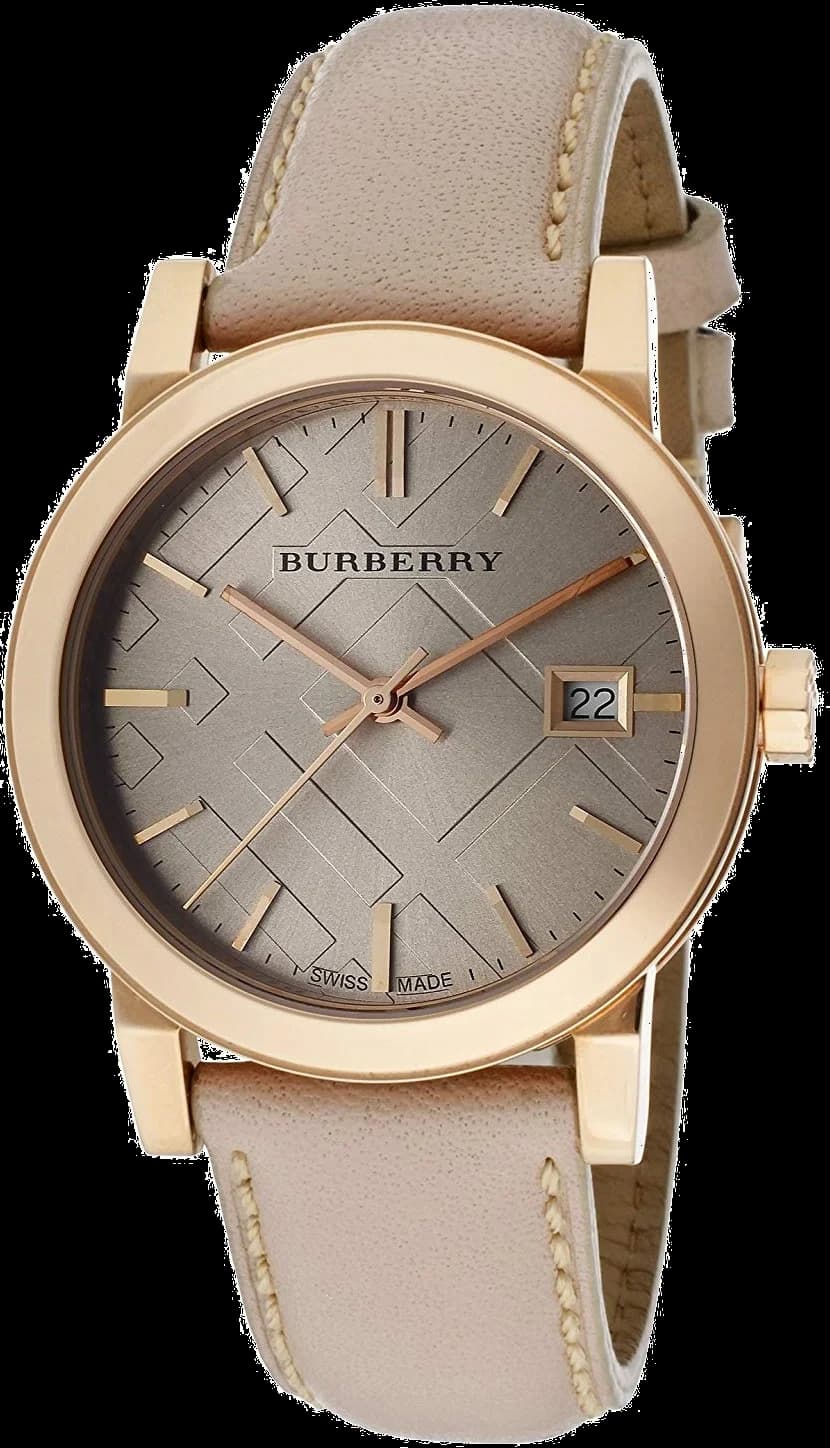 Garde-temps Burberry BU9109 pour femme, cadran beige, bracelet cuir motif tartan