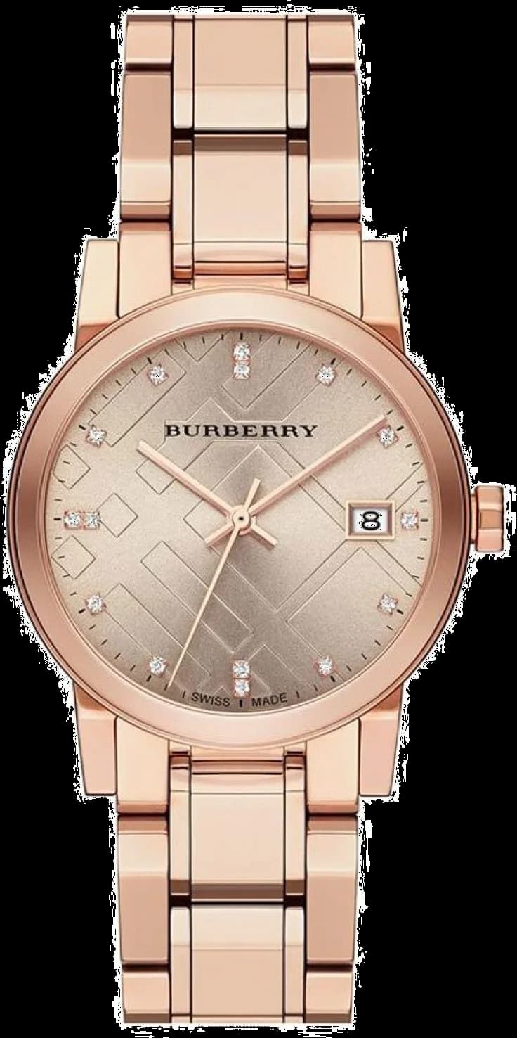 Garde-temps Burberry BU9126 pour femme, cadran or rose, bracelet acier avec cristaux
