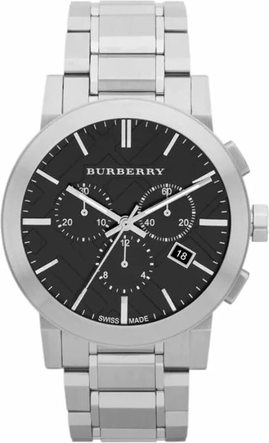 Garde-temps Burberry BU9351 pour homme, cadran noir, bracelet acier, chronographe sportif
