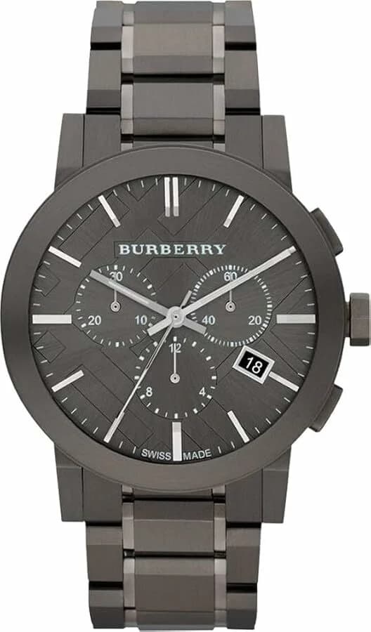 Garde-temps Burberry BU9354 pour homme, cadran gris, bracelet acier, chronomètre