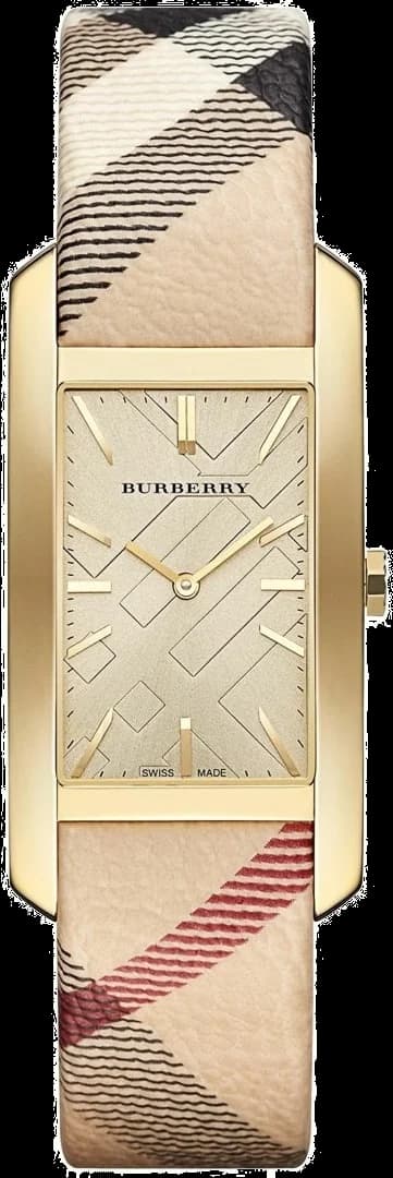Garde-temps Burberry BU9509 pour femme, cadran or, bracelet cuir motif check