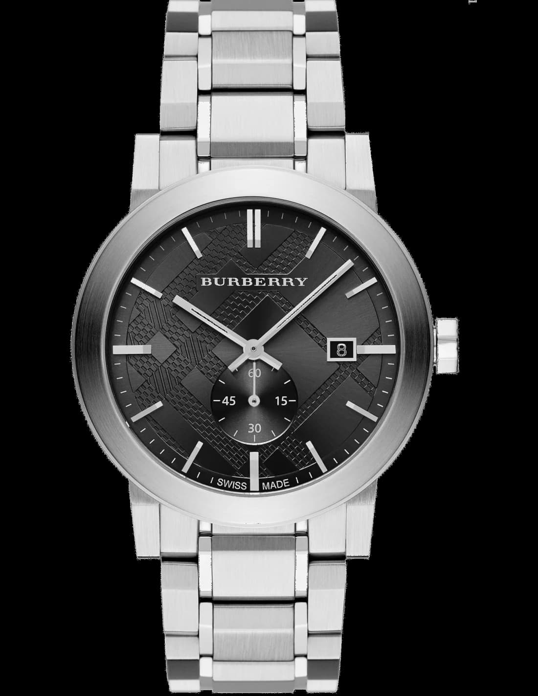 Garde-temps Burberry BU9901 pour homme, cadran noir sur bracelet acier inoxydable