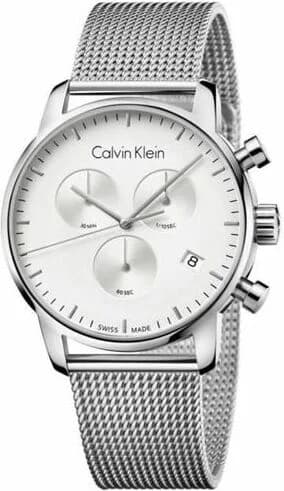 Garde-temps Calvin Klein K2G27126 pour homme, cadran argent, bracelet acier milanais chrono