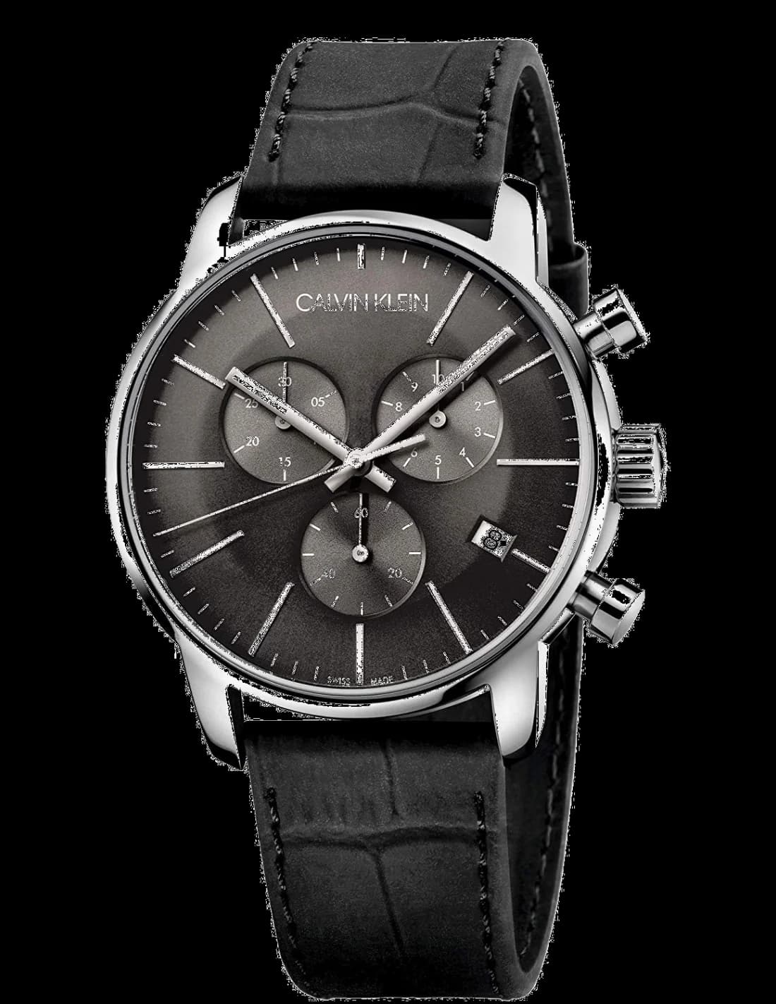 Garde-temps Calvin Klein K2G271C3 pour homme, cadran noir avec bracelet en cuir noir
