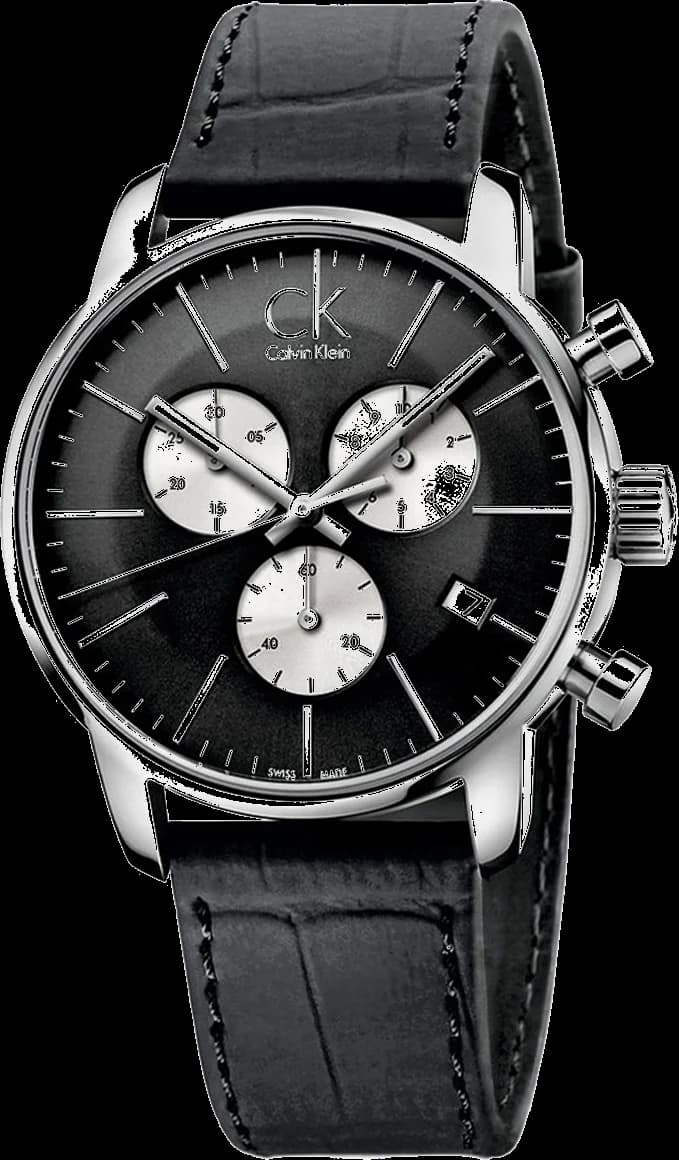 Garde-temps Calvin Klein K2G271CX pour homme, chronographe cadran noir cuir noir