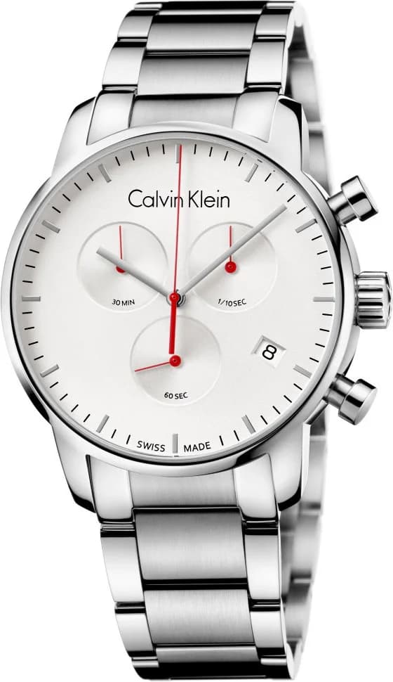 Garde-temps Calvin Klein K2G271Z6 pour homme, cadran argent, bracelet acier noir 43mm