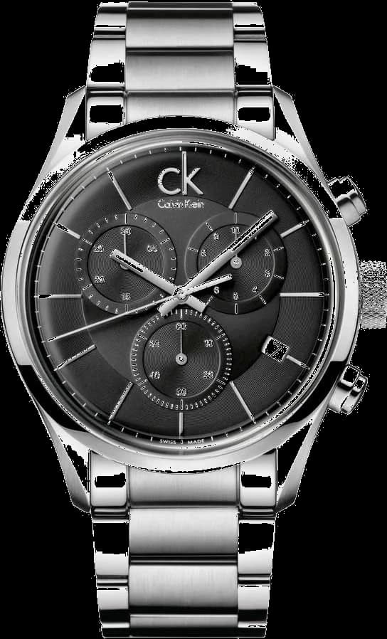 Garde-temps Calvin Klein K2H27104 pour homme, chronographe cadran noir et bracelet acier