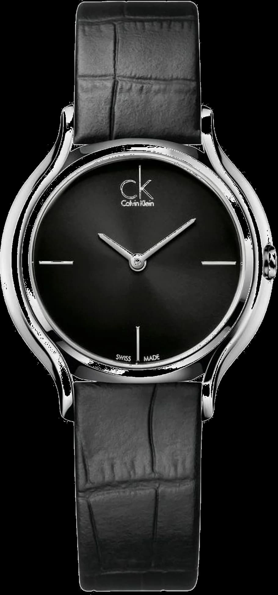 Garde-temps Calvin Klein K2U231C1 pour femme, cadran noir et bracelet cuir noir Swiss Made