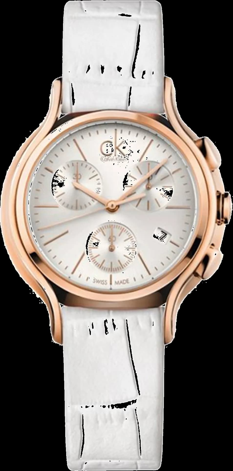 Garde-temps Calvin Klein K2U296L6 pour femme, chronographe suisse avec cadran blanc et bracelet cuir blanc