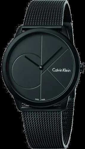 Garde-temps Calvin Klein K3M524B1 au cadran noir soleillé et index bâtons argentés, design minimaliste chic
