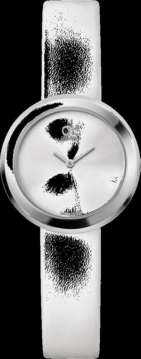 Garde-temps Calvin Klein K3N231L6 pour femme, bracelet cuir blanc et cadran argent