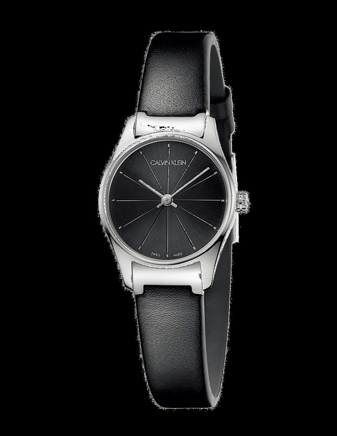 Garde-temps Calvin Klein K4D231CY pour femme, noir classique en cuir noir