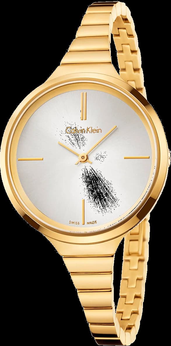 Garde-temps Calvin Klein K4U23526 pour femme, cadran argent et bracelet acier doré