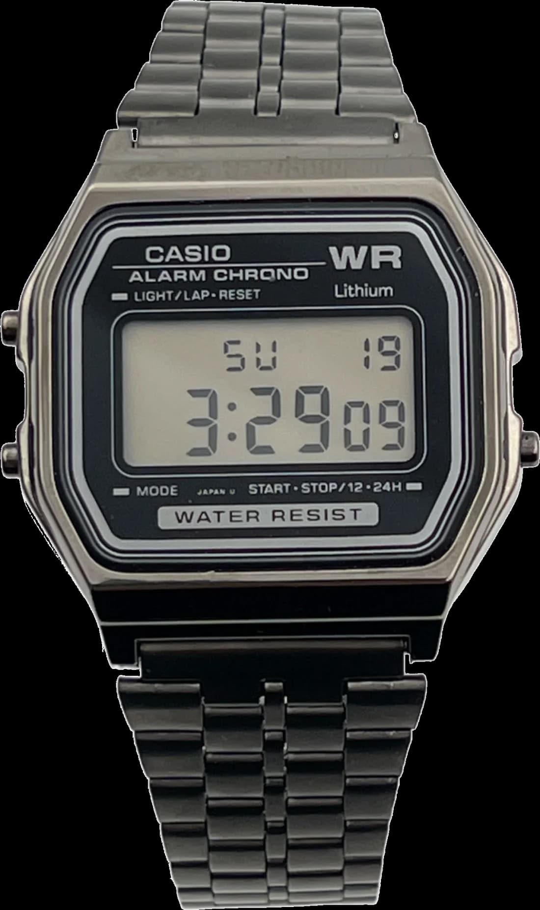 Garde-temps Casio A158WETB-ADF pour unisexe, digitale noir avec bracelet métal noir