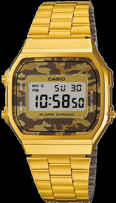 Garde-temps Casio A168WEGC-5EF pour unisexe, au cadran camouflage marron et bracelet métal doré
