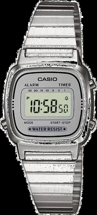 Garde-temps Casio LA670WEA-7EF pour femme, cadran gris sur bracelet acier