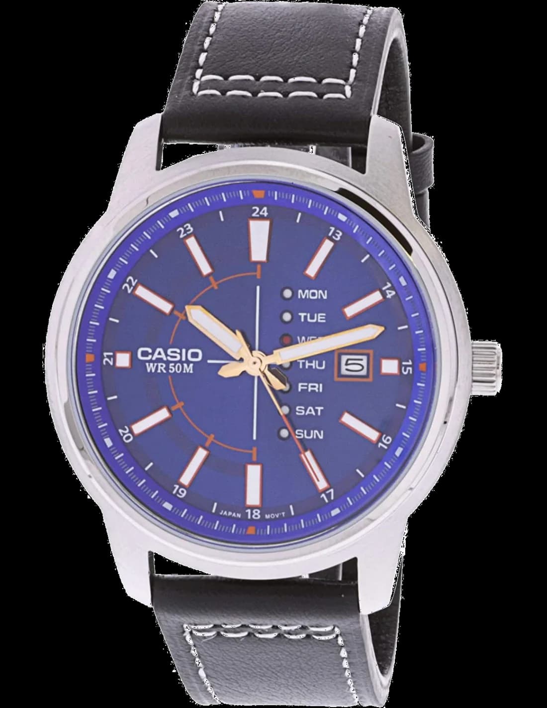 Garde-temps Casio MTP-E128L-2A1V pour homme, bleue sur bracelet cuir