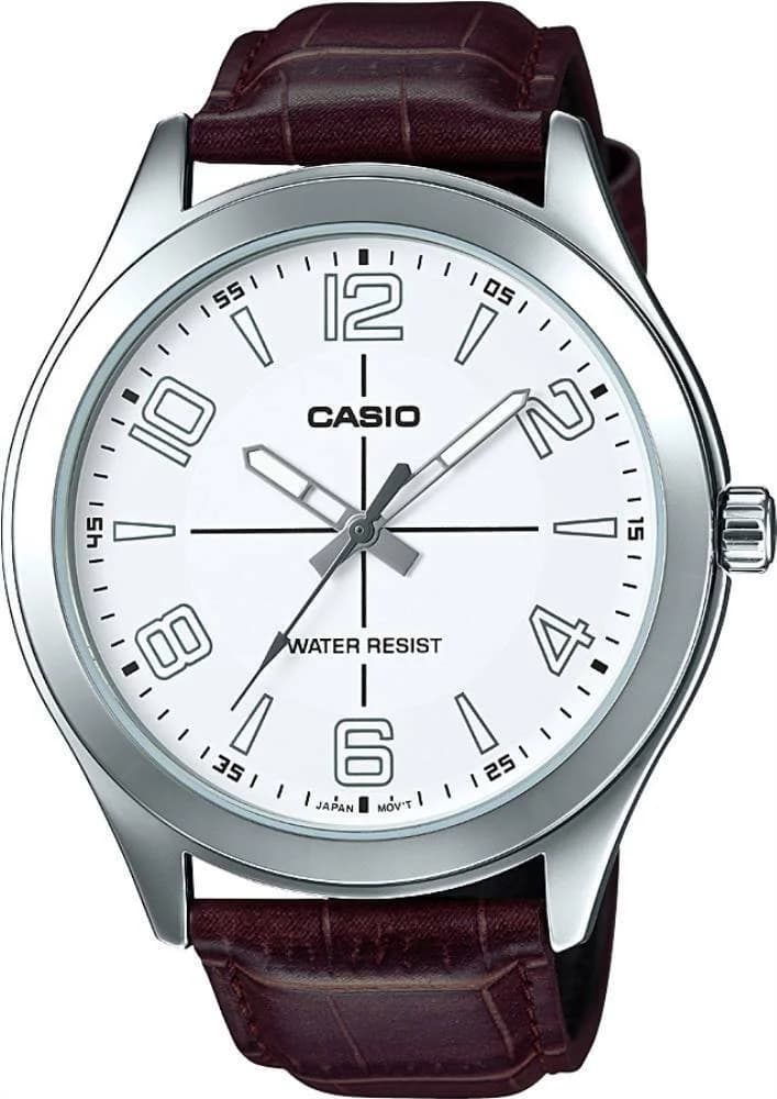 Garde-temps Casio MTP-VX01L-7BUDF pour homme, blanc, bracelet cuir brun classique