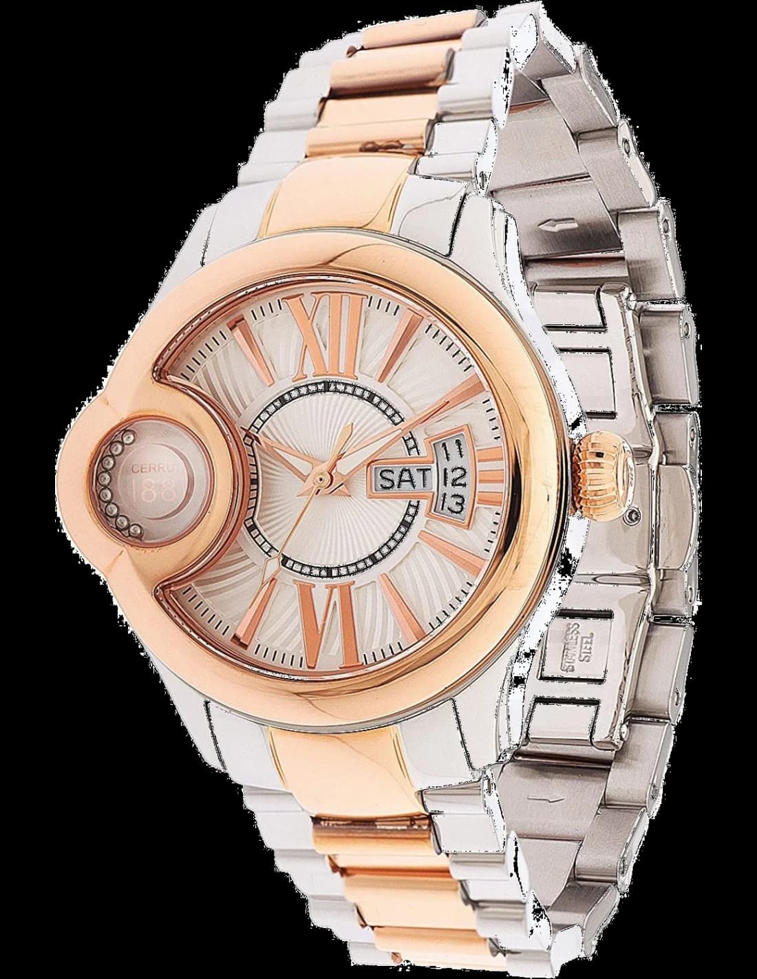 Garde-temps Cerruti 1881 CRM043I211F pour femme, cadran blanc, bracelet acier doré bi-on