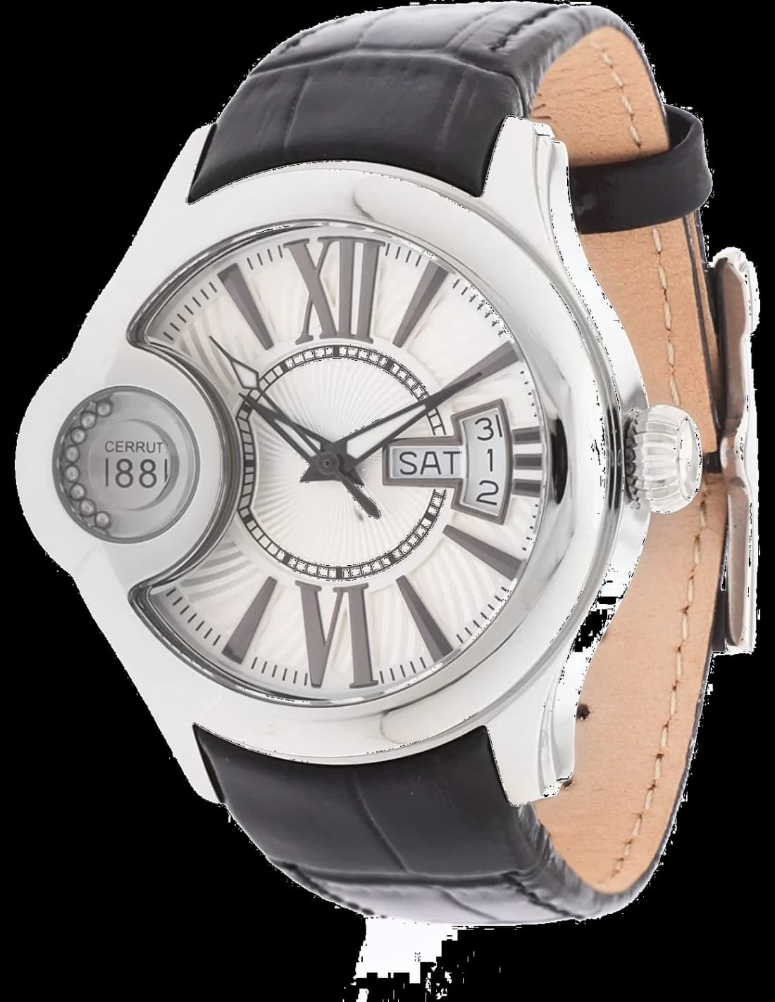 Garde-temps Cerruti 1881 CRM043A212F pour femme, cadran blanc, bracelet cuir noir