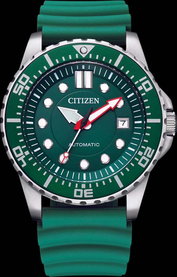 Garde-temps Citizen NJ0129-10X pour homme, cadran vert, bracelet silicone
