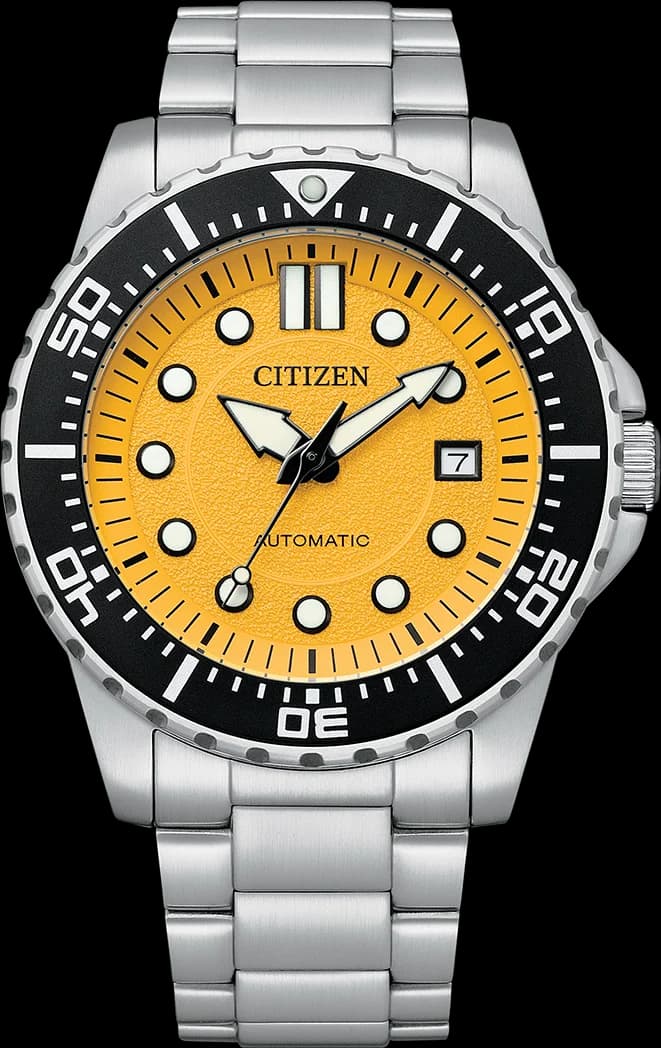Garde-temps Citizen NJ0170-83Z pour homme, cadran jaune soleil, bracelet acier