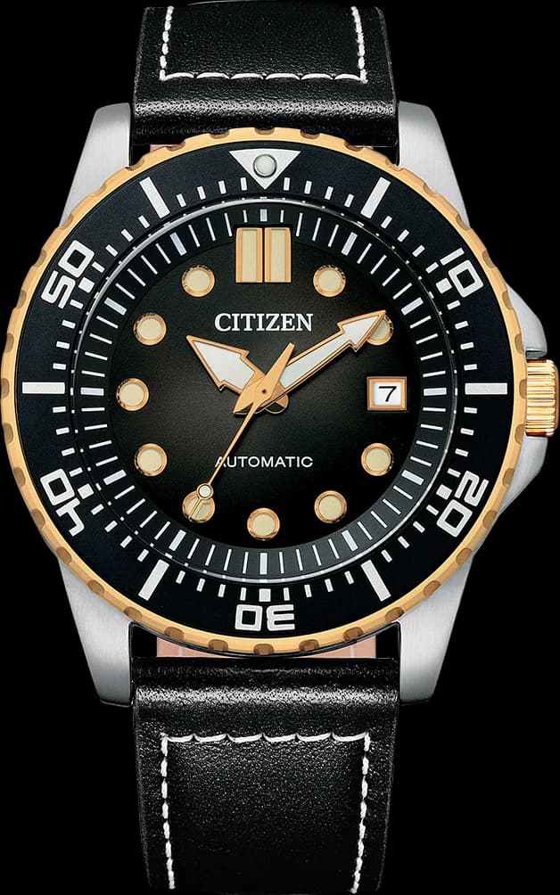 Garde-temps Citizen NJ0176-10E pour homme, cadran noir, bracelet cuir sport