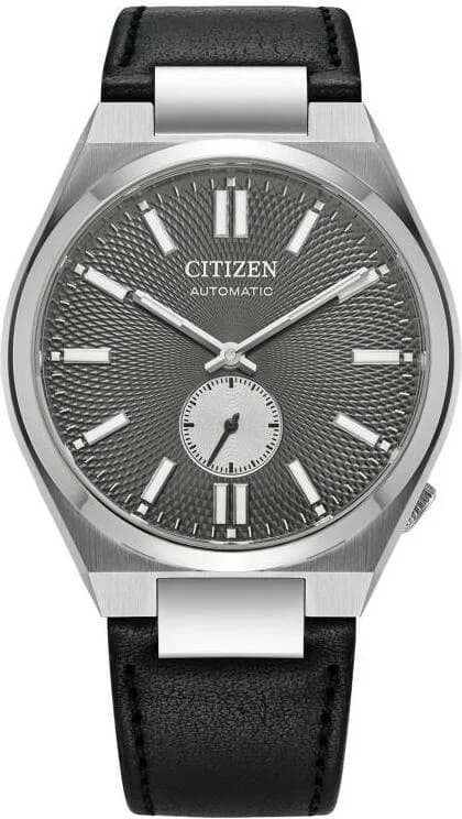 Garde-temps Citizen NK5010-01H pour homme, cadran noir, bracelet cuir, style classique