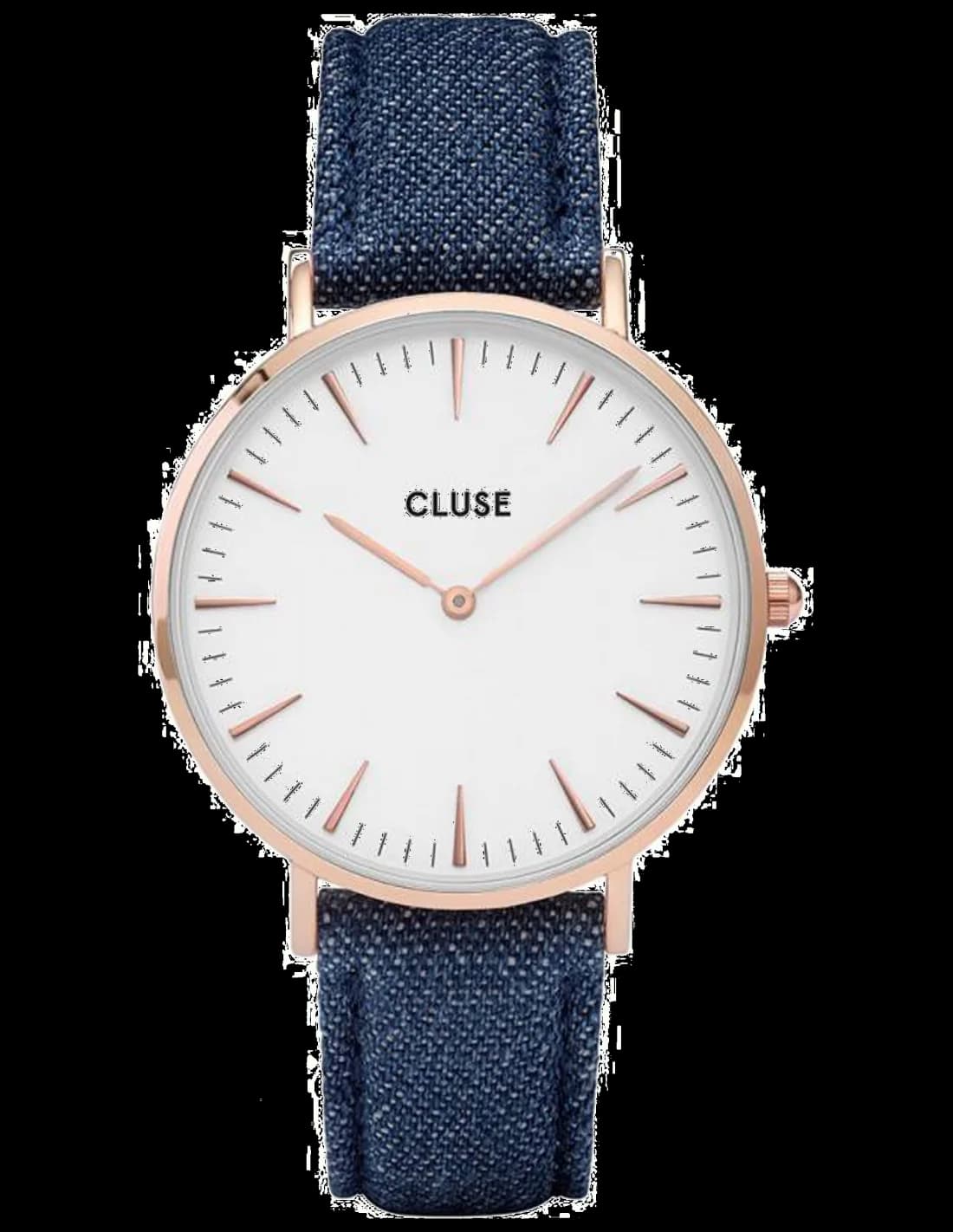 Garde-temps Cluse CL18025 pour unisexe, cadran blanc et bracelet denim bleu