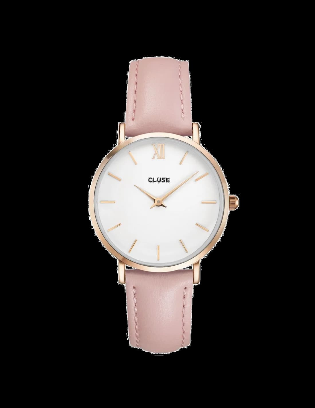 Garde-temps Cluse CL30001 pour femme, cadran blanc sur bracelet cuir rose pâle