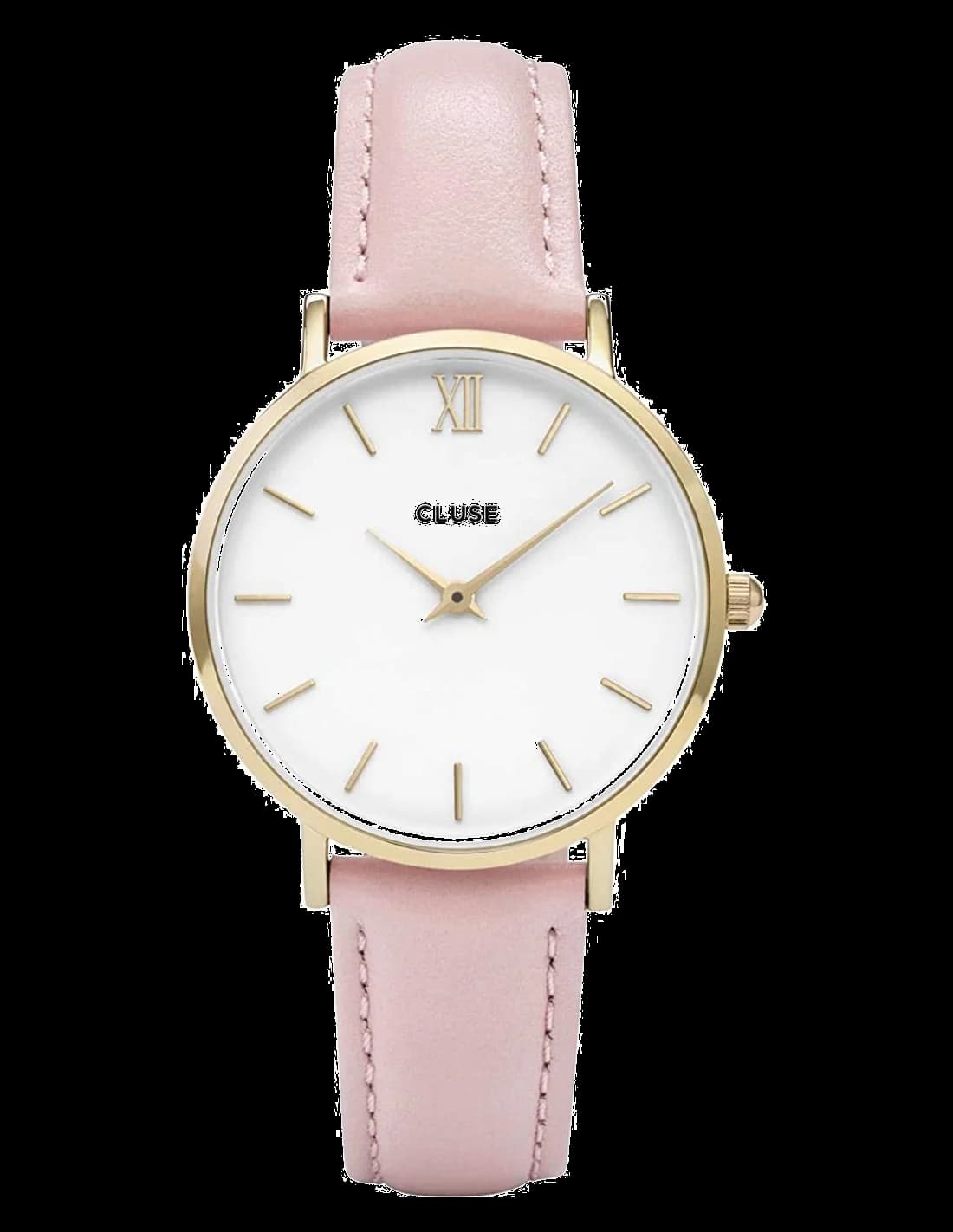 Garde-temps Cluse CL30020 pour femme, cadran blanc, bracelet cuir rose
