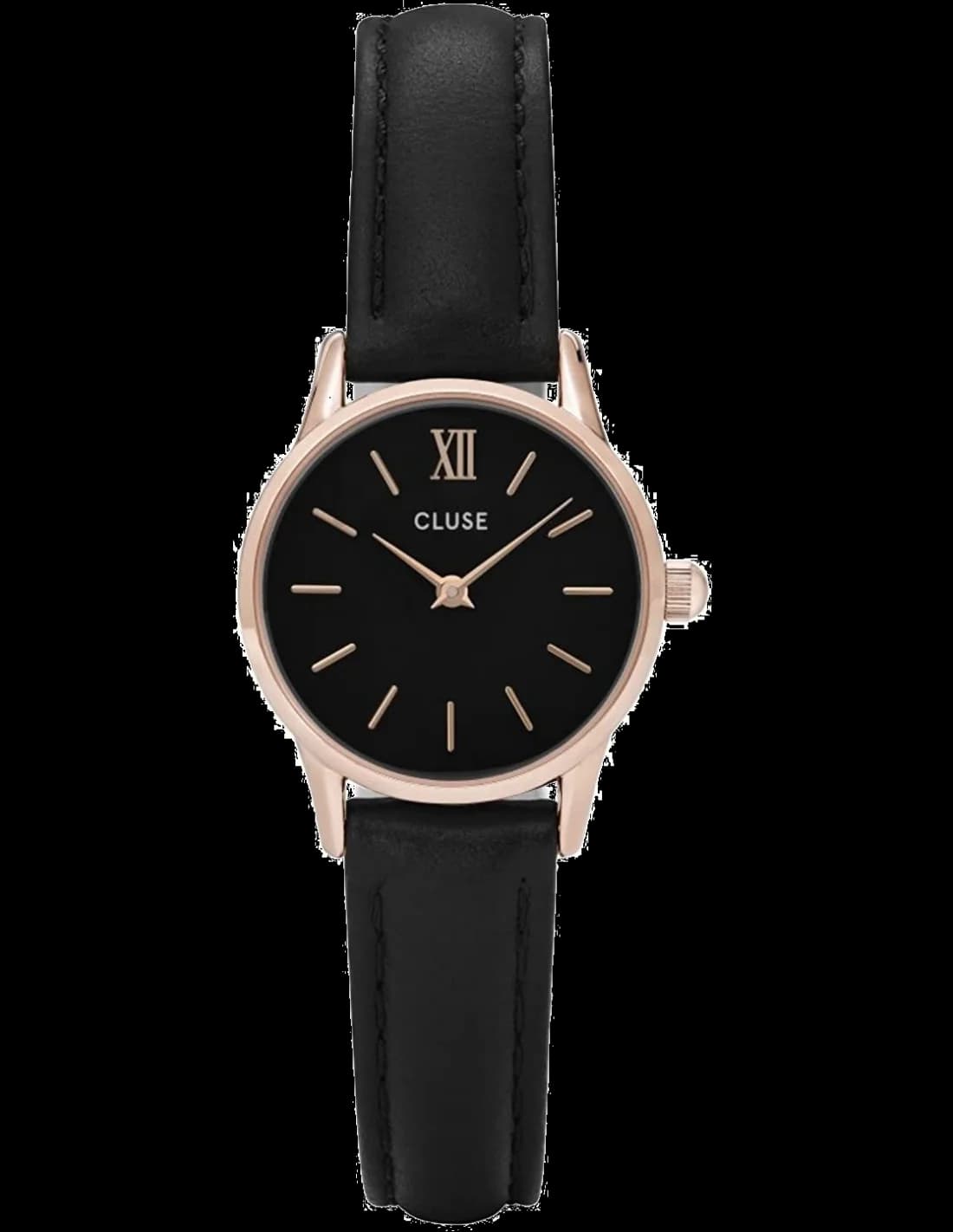 Garde-temps Cluse CL50011 pour femme, cadran noir et bracelet en cuir