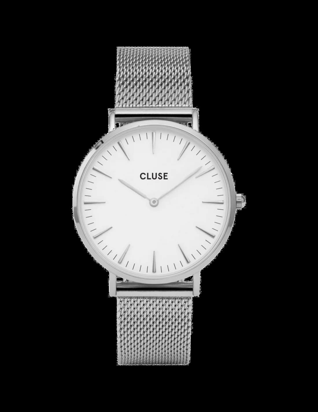 Garde-temps Cluse CL18105 pour unisexe, cadran blanc, bracelet acier argenté