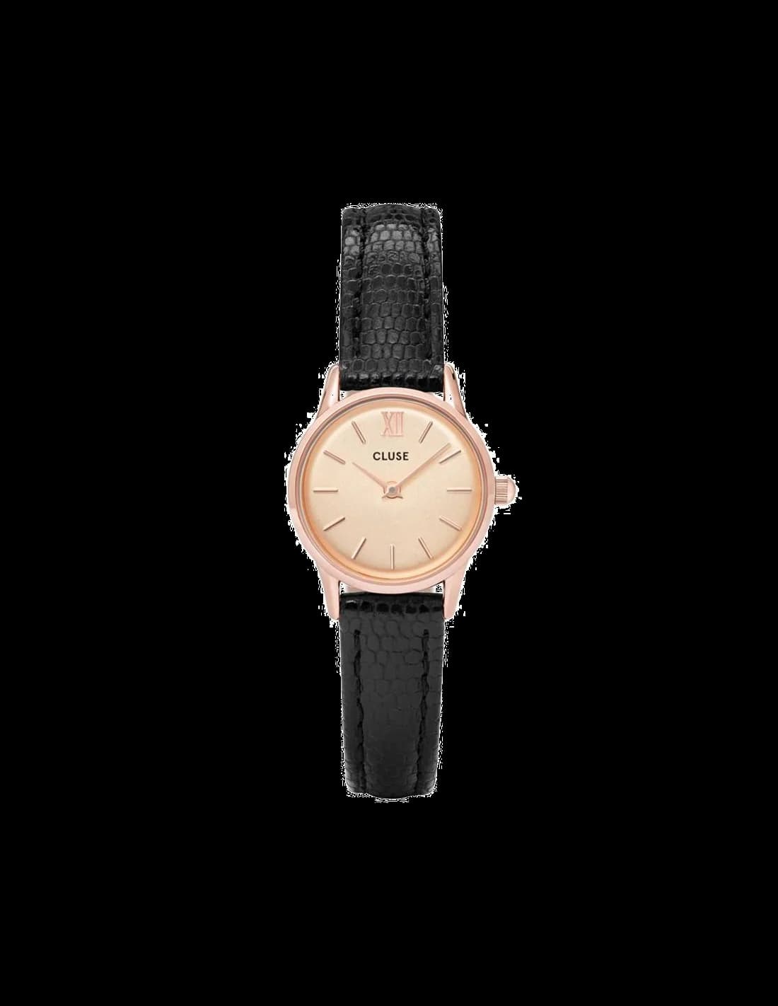 Garde-temps Cluse CL50028 pour femme, cadran or rose, bracelet cuir noir