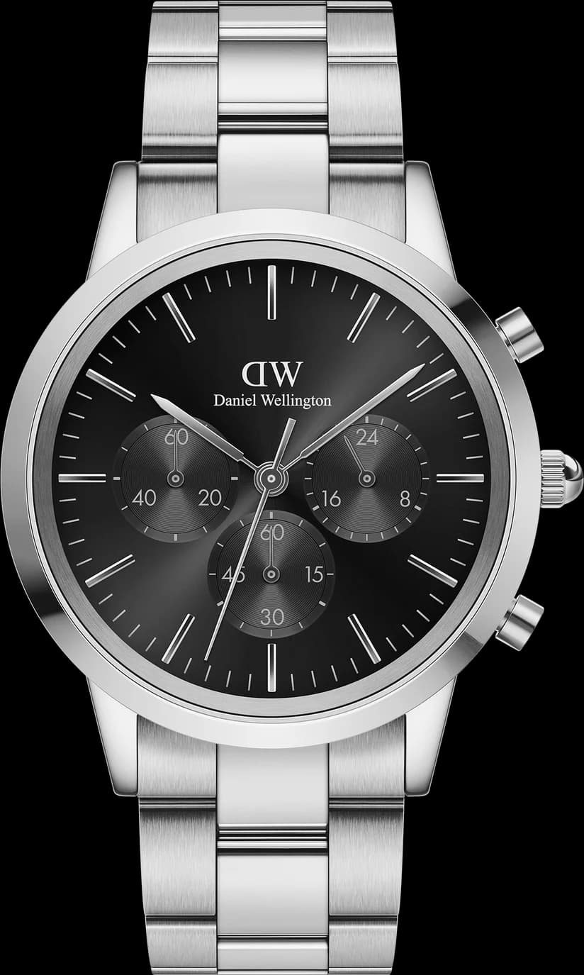 Garde-temps Daniel Wellington DW00100645 pour homme, cadran noir, bracelet acier, chronographe
