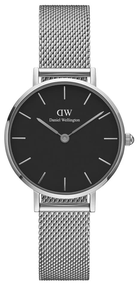Garde-temps Daniel Wellington DW00100218 pour femme, cadran noir, bracelet maille milanaise