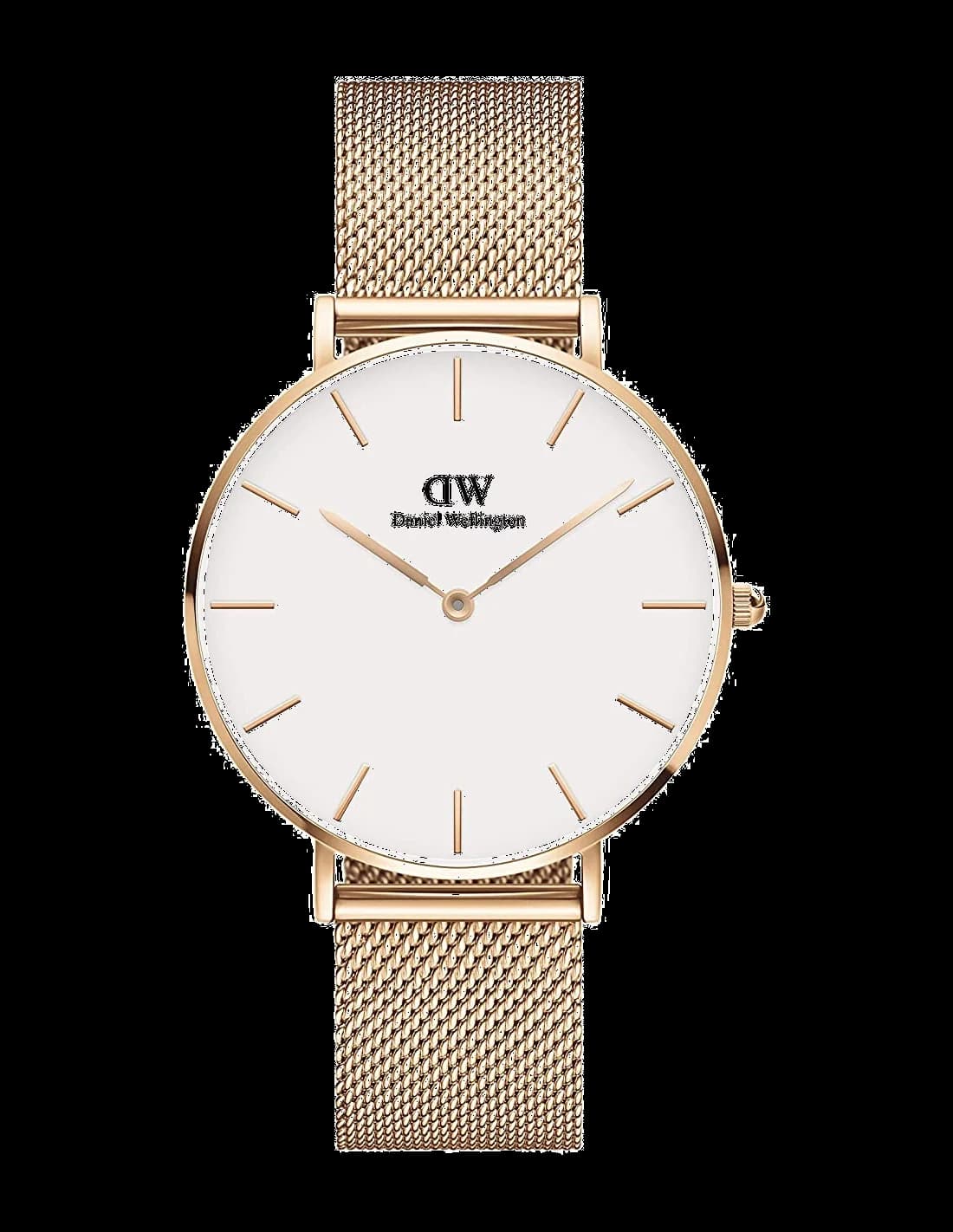 Garde-temps Daniel Wellington DW00100305 pour femme, blanc sur bracelet acier maille milanaise rose